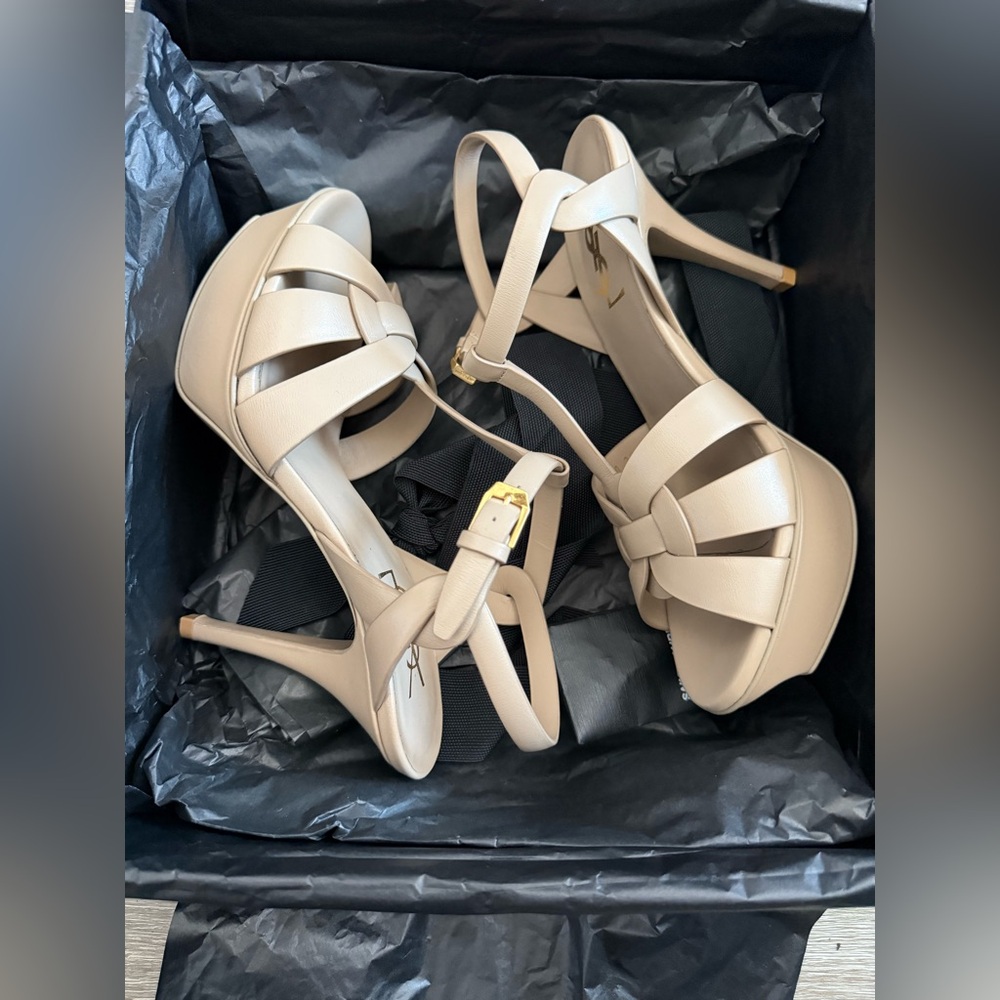 Brand New Saint Laurent Tribute 75mm Leather Platform Sandals
